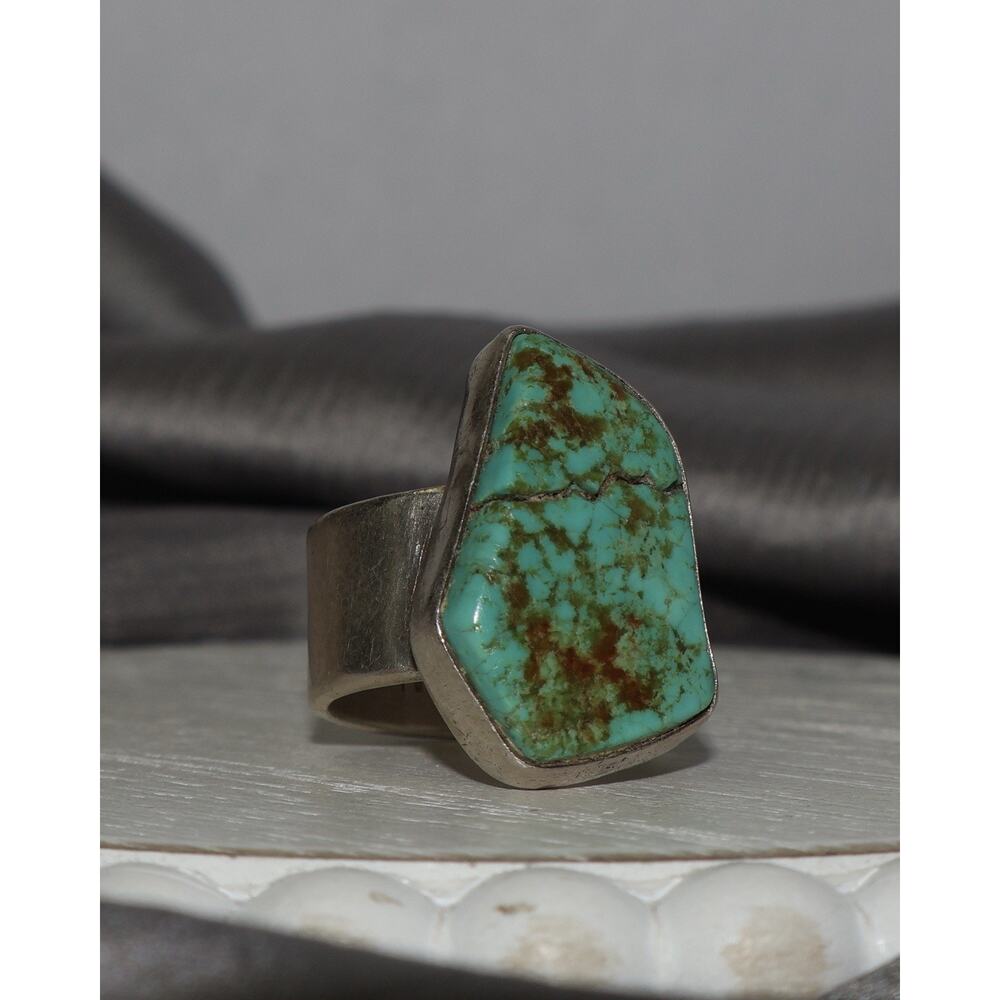 Navajo Wilso Padilla Sterling Turquoise Ring 10.3G / Sz 7